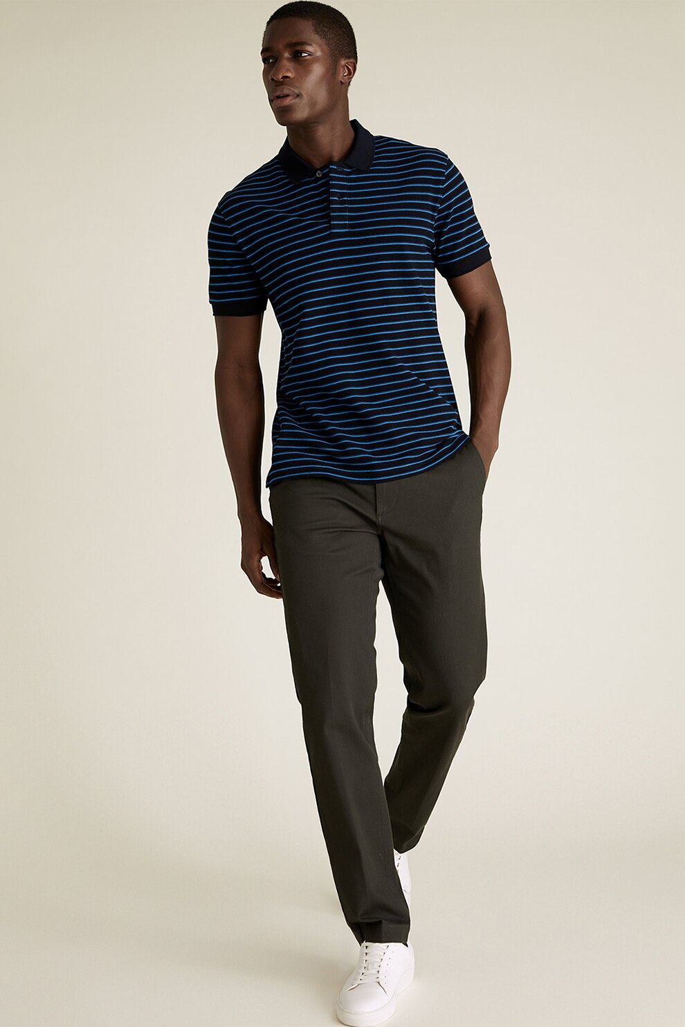 Marks & Spencer, Tricou polo regular fit cu model in dungi '', Bleumarin, S
