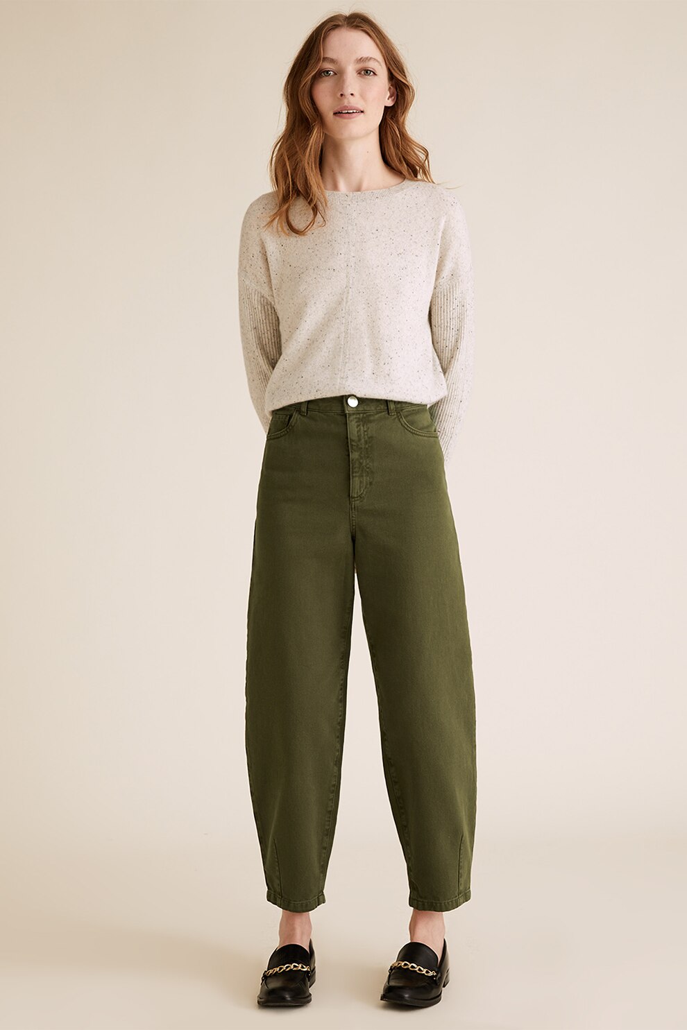 Marks & Spencer, Blugi mom-fit cu talie inalta, Kaki