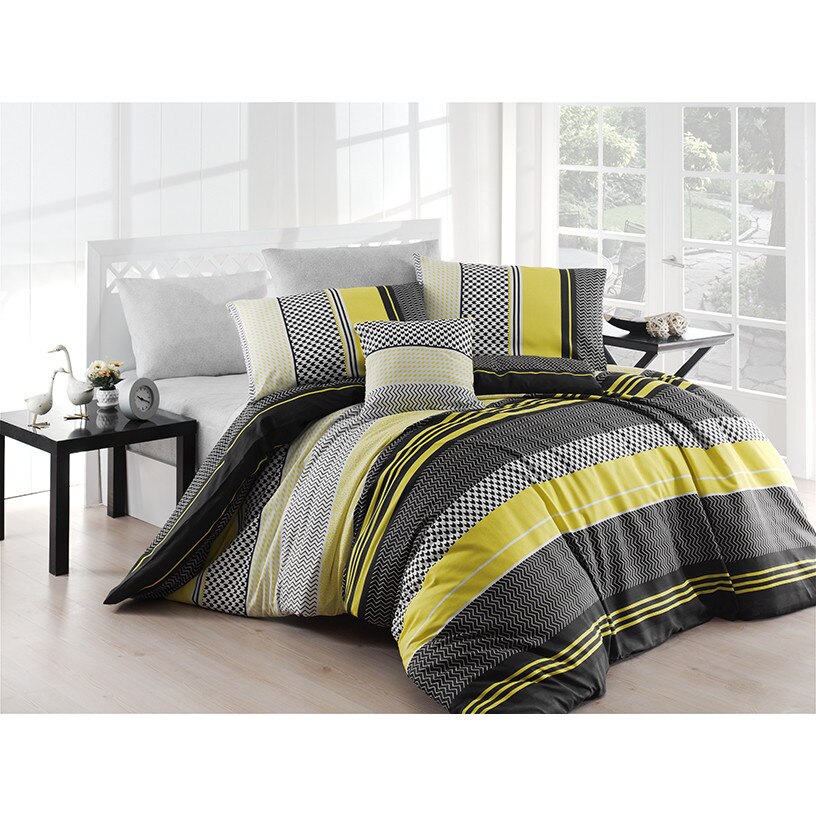 Lenjerie pat dublu bumbac 100% ranforce, 4 piese, Nazenin Home, ZIGO SARI