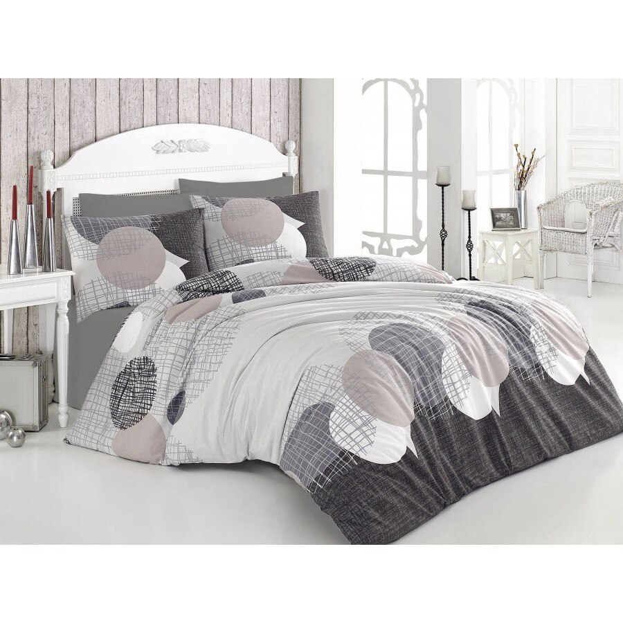 Lenjerie pat dublu bumbac 100% ranforce, 4 piese, Nazenin Home, Jadore