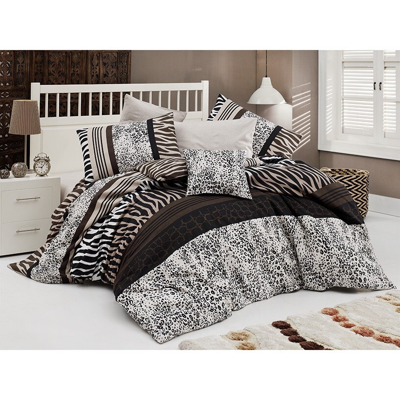 Lenjerie pat dublu bumbac 100% ranforce, 4 piese, Nazenin Home, Cheta Maro