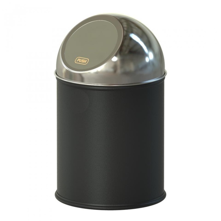 Cos de gunoi cu capac batant Studio Casa, Metal, 8L, capac inox, Negru/Inox