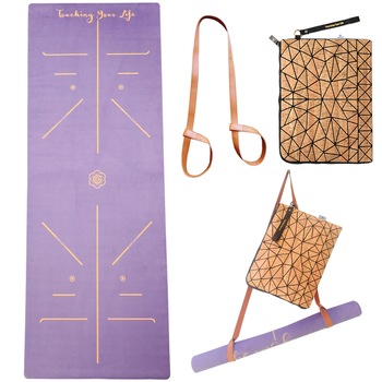 Set covoras pentru yoga si geanta Golden, Cauciuc natural, 183 x 68 cm, 1,5 mm, Pliabil, Violet Set covoras pentru yoga si geanta Golden, Cauciuc natural, 183 x 68 cm, 1,5 mm, Pliabil, Violet