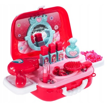 Trusa de Infrumusetare pentru Fetite, KinderVibe, in Forma de Gentuta, Include Uscator, Oglinda, Bijuterii, Machiaje, Perie de Par, Roz Trusa de Infrumusetare pentru Fetite, KinderVibe, in Forma de Gentuta, Include Uscator, Oglinda, Bijuterii, Machiaje, Perie de Par, Roz