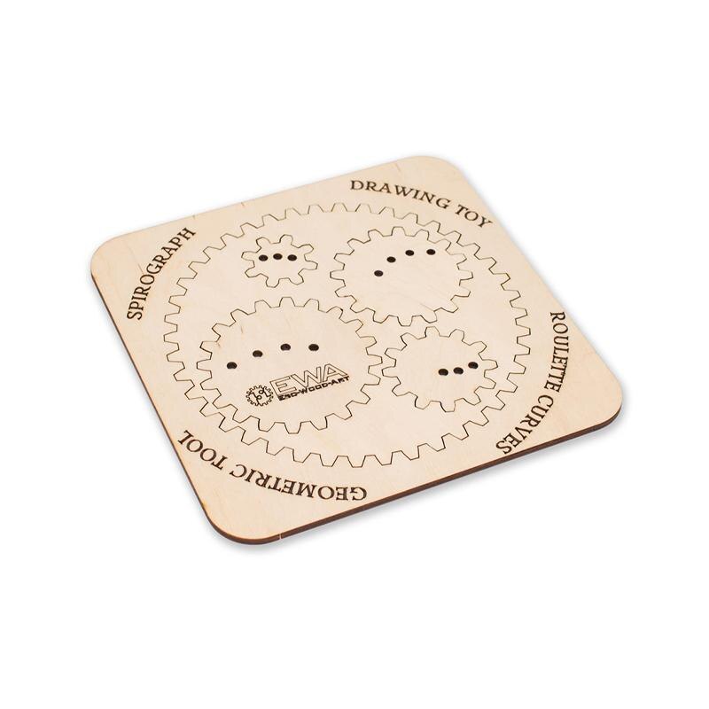 Set constructie mini cu mecanism Puzzle 3D WOODEN SPIROGRAPH din lemn 6 piese @ EWA