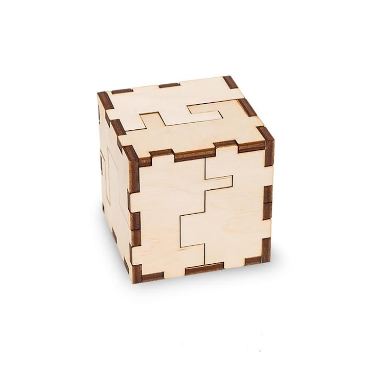 EWA Jigsaw Cube 3D Mini Konstrukciós Készlet, 3D-s Puzzle mechanizmussal, fa, 24 darab