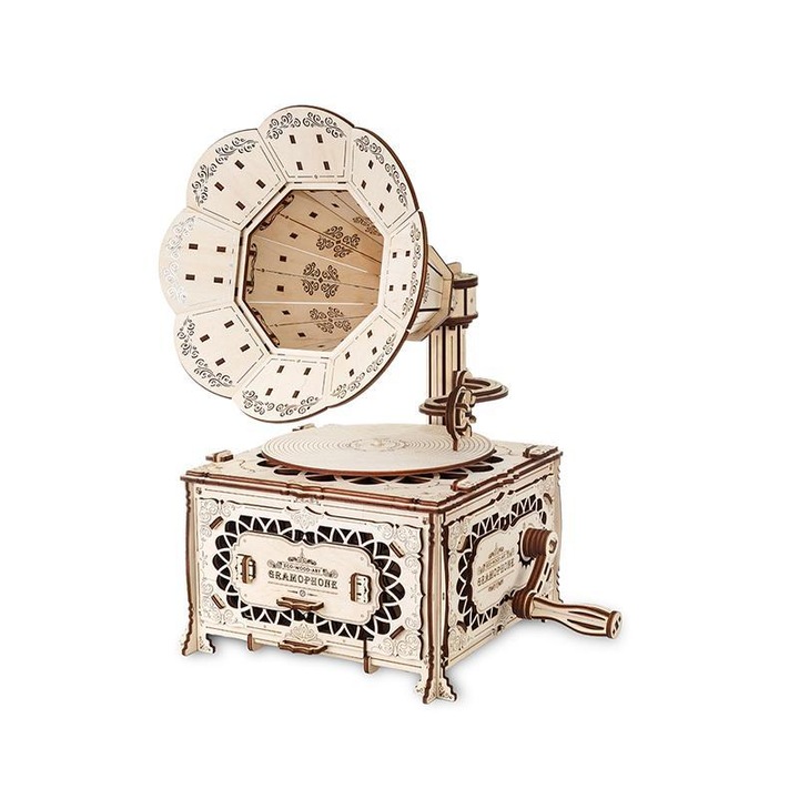 Конструктор с механизъм Пъзел 3D ГРАМОФОН от дърво 321 части @ EWA