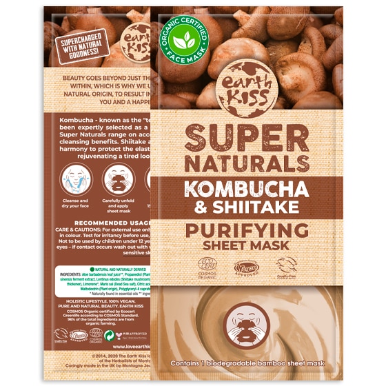 Masca purificatoare Earth Kiss Supernatural din material textil cu Kombucha & Shiitake, 16g