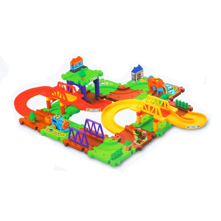 Set de construit Circuit sine si locomotiva MalPlay, accesorii, multicolor, 40 piese