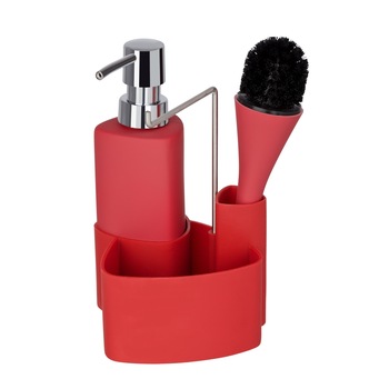 Set dispenser sapun lichid cu suport burete, Empire, rosu, 250 ml Set dispenser sapun lichid cu suport burete, Empire, rosu, 250 ml