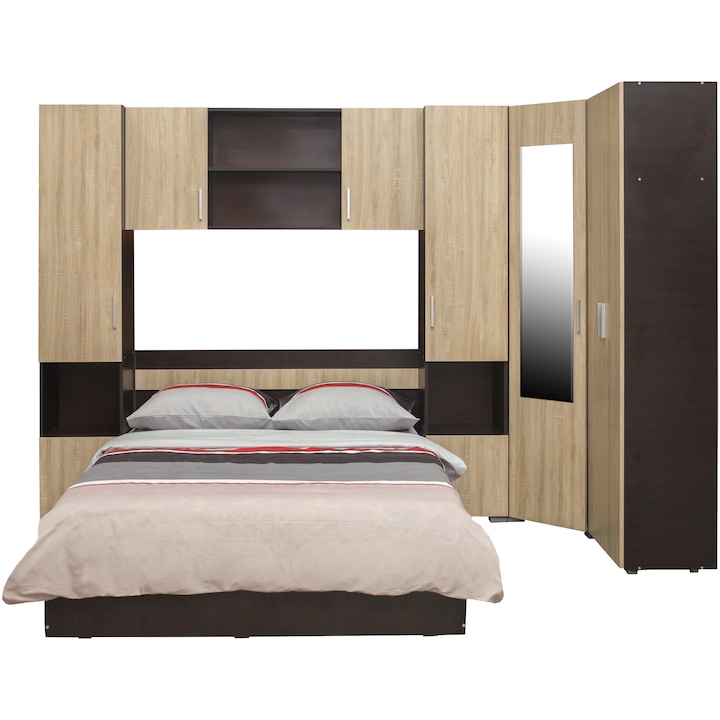 Комплект мебели за спалня Kring Yasmine, 295x200x200 см, Тъмнокафяв/Светлокафяв