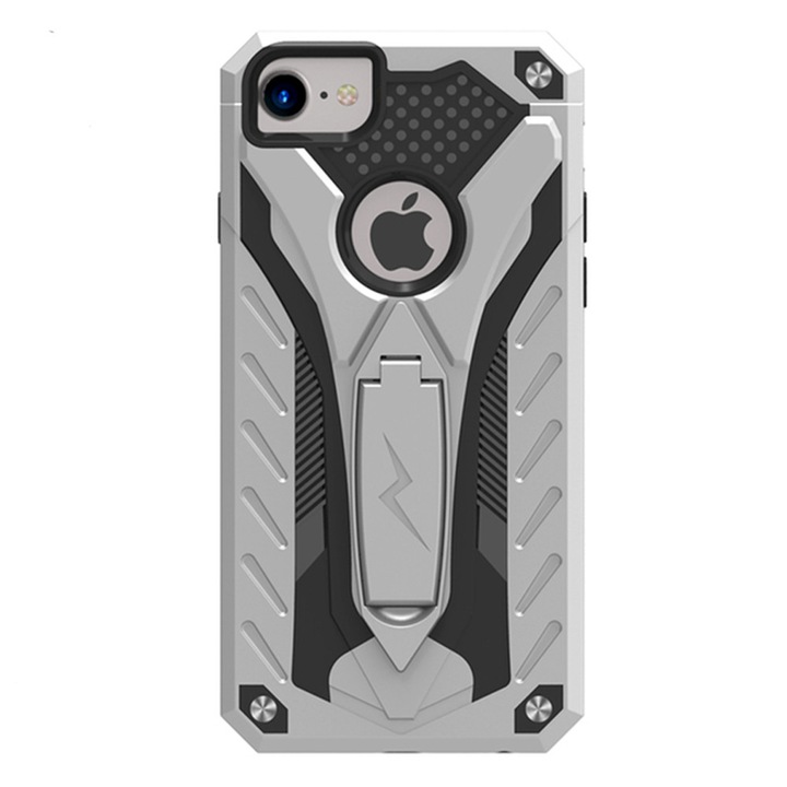 Husa G-TechShield compatibila cu iPhone SE 2 2020, Armor Antishock, 360 Defender, Protectie sporita, Suport tip stand, Metal Gun