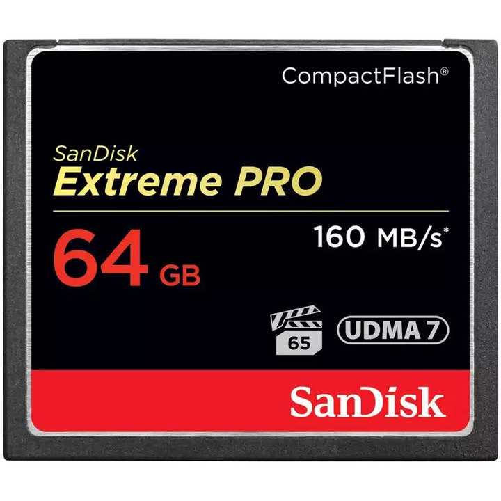 Карта памет SanDisk Compact Flash Extreme Pro, 64GB, Скорост до 160MB/s, UDMA 7