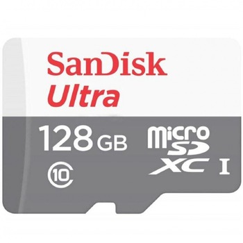 Card de memorie SanDisk micro SD - SDXC 128 GB, Class 10, UHS-I, 48 MB/s + adaptor Card de memorie SanDisk micro SD - SDXC 128 GB, Class 10, UHS-I, 48 MB/s + adaptor