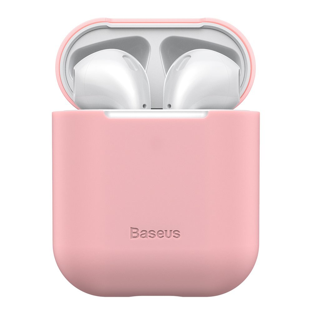 Husa Baseus Ultra Thin pentru Apple AirPods, Gen 1 & Gen 2, silicon, 0.8 mm, Roz