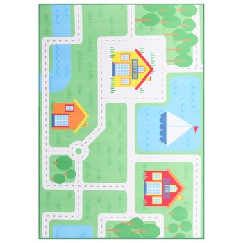 Covor pentru camera copii, model casute, vidaXL, Poliester, 120 x 160 cm, Multicolor Covor pentru camera copii, model casute, vidaXL, Poliester, 120 x 160 cm, Multicolor
