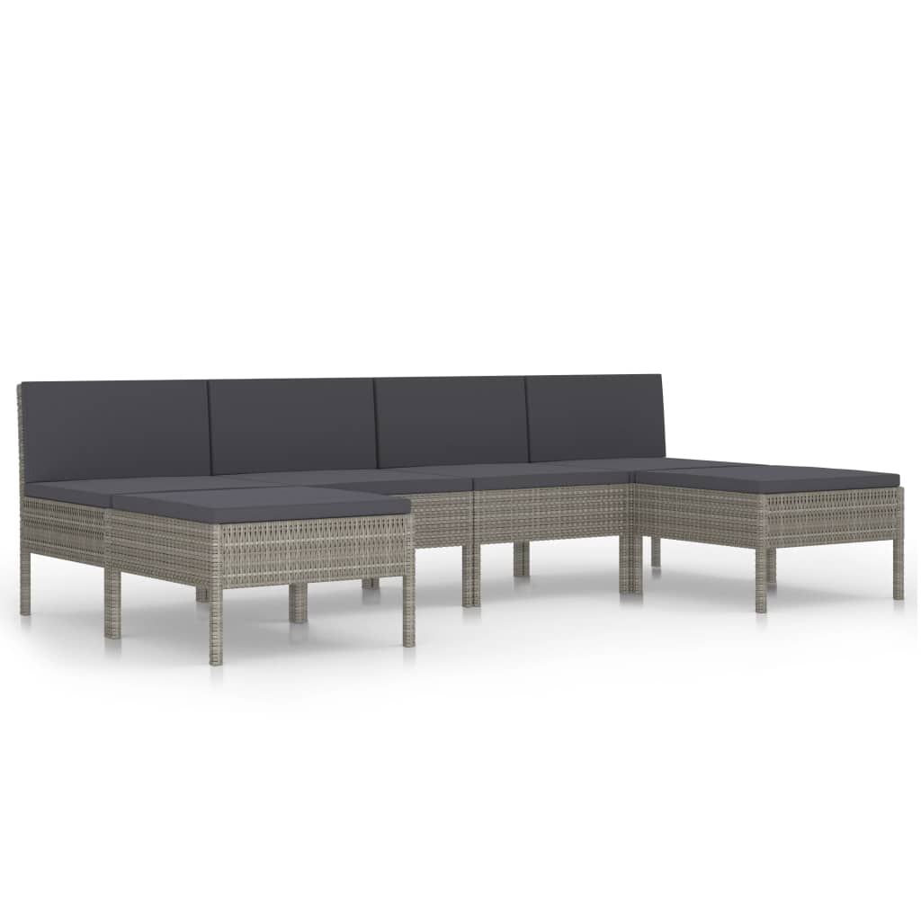 Set mobilier de gradina din 6 piese cu perne gri inchis, vidaXL, Poliratan, 57 x 69 x 67 cm, Gri