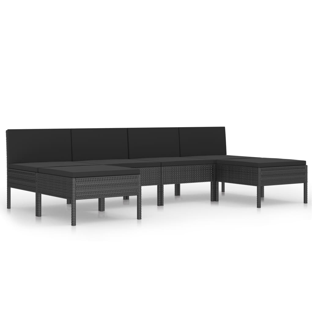Set mobilier de gradina din 6 piese cu perne negre, vidaXL, Poliratan, 57 x 69 x 67cm, Negru