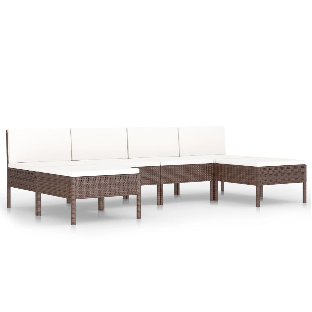 Set mobilier de gradina din 6 piese cu perne albe, vidaXL, Poliratan, 57 x 69 x67 cm, Maro