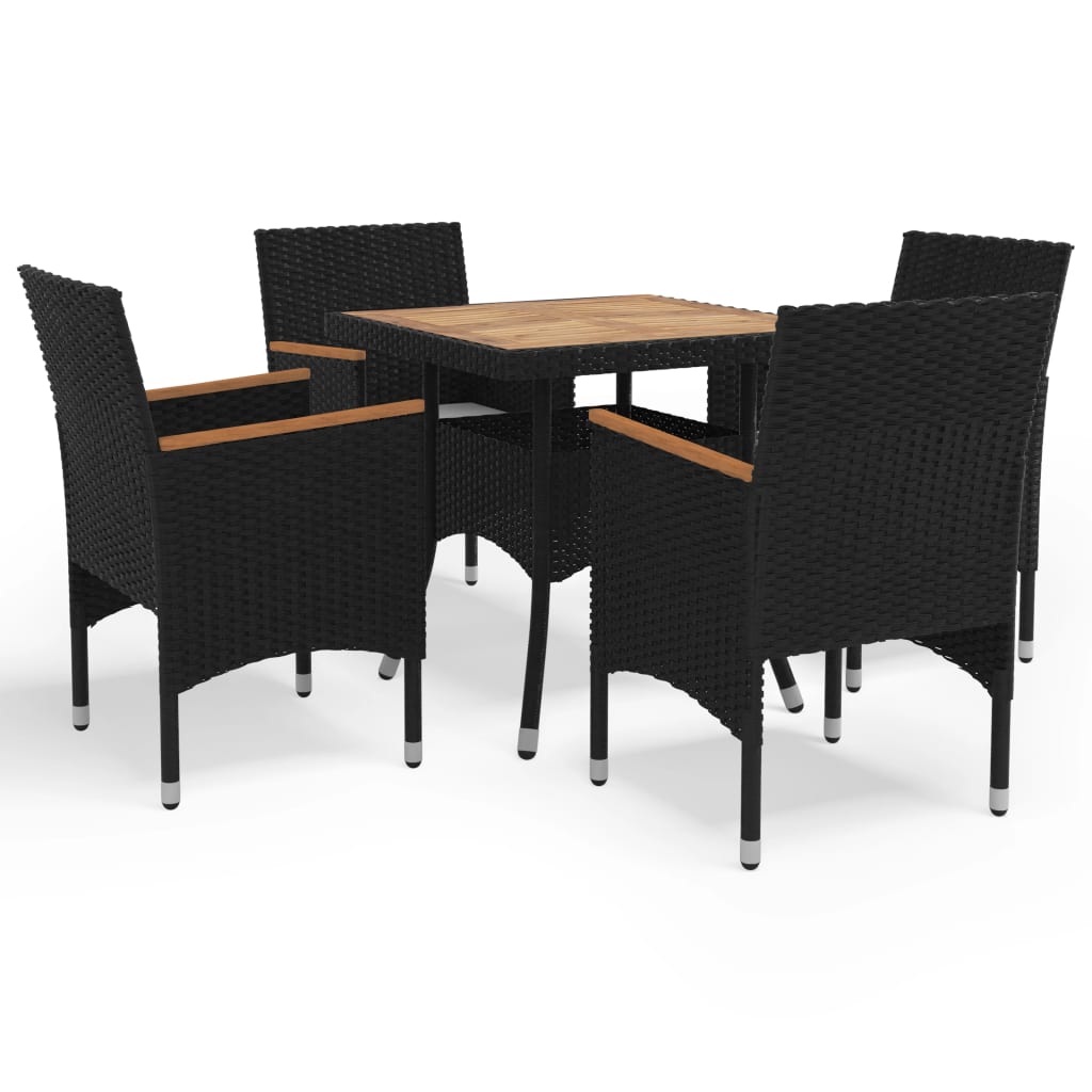Set mobilier de gradina din 5 piese cu perne albe, vidaXL, Poliratan, 80 x 80 x 75 cm, Negru
