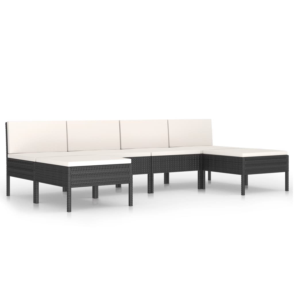 Set mobilier de gradina din 6 piese cu perne albe, vidaXL, Poliratan, 57 x 69 x67 cm, Negru