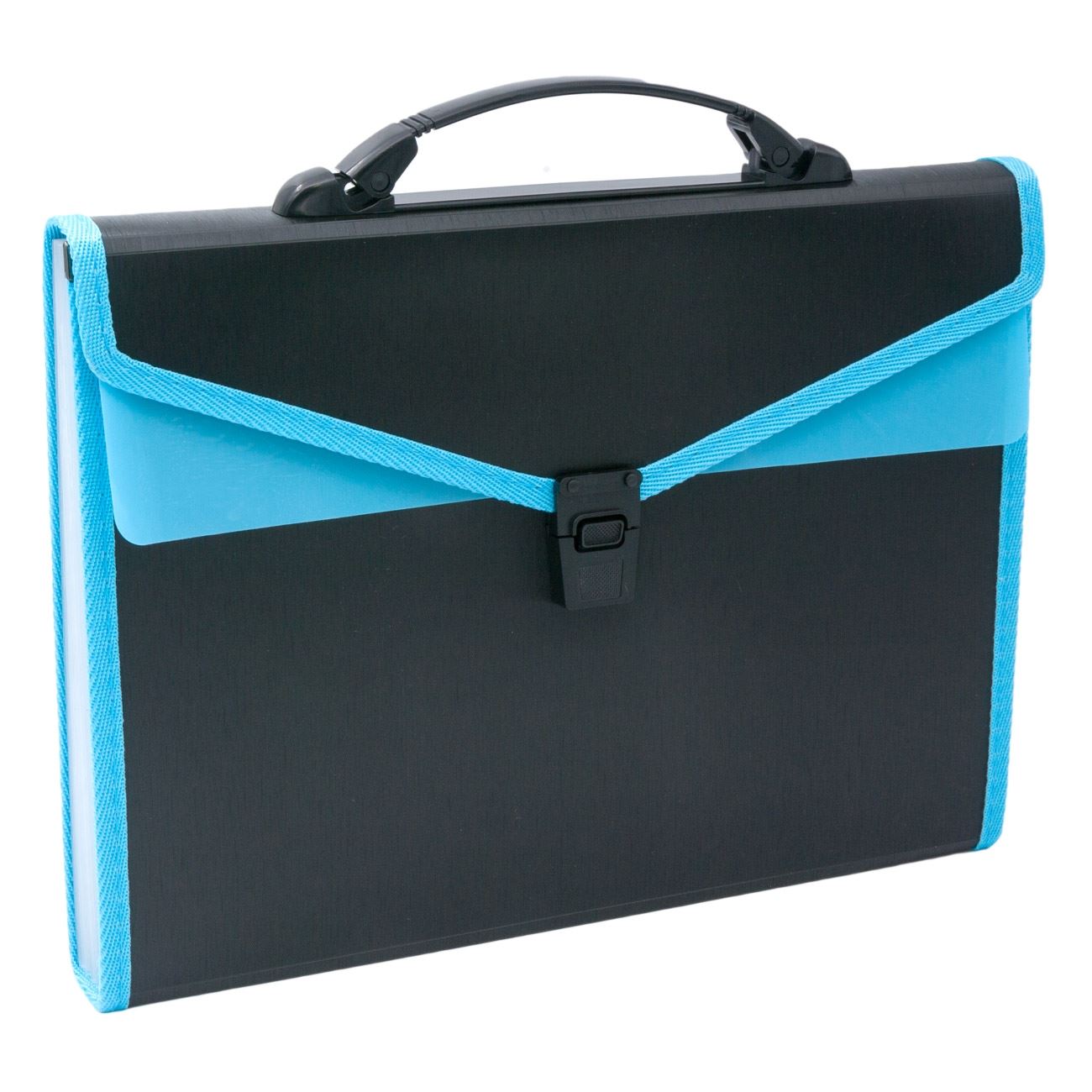 Dosar pentru acte, Zola®, din plastic, cu 12 locuri, albastru/negru, cu maner, 33x23 cm