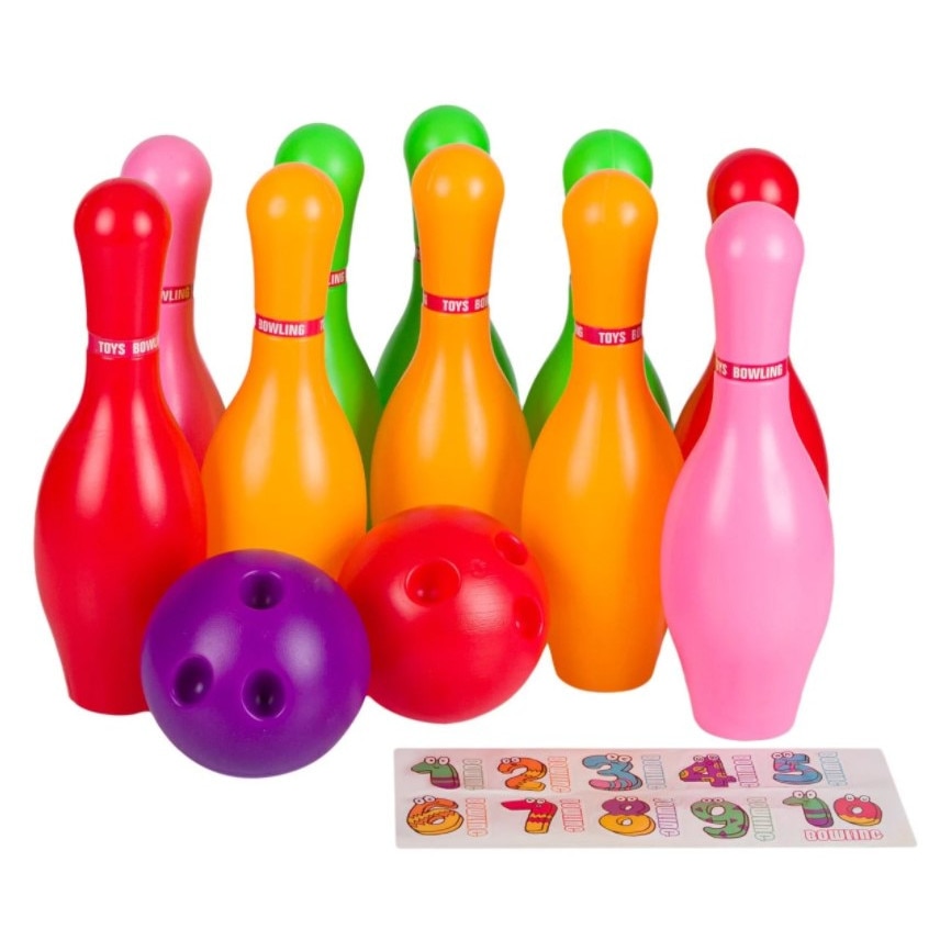 Set bowling pentru copii, Zola®, cu 10 popice colorate si 2 bile diferite, din plastic