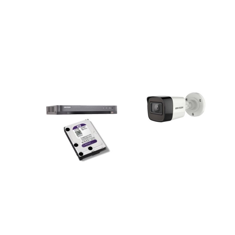 Kit supraveghere video Hikvision 5MP, cu 1 camera 5MP de exterior/interior si HDD 1 TB MK415
