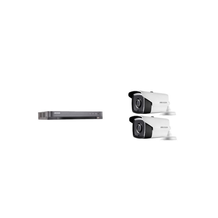 Kit supraveghere Hikvision 4 camere Dual Light, 2MP Lumina alba 20m IR 30m DVR 4 canale 4 MP lite Hard 500, accesorii