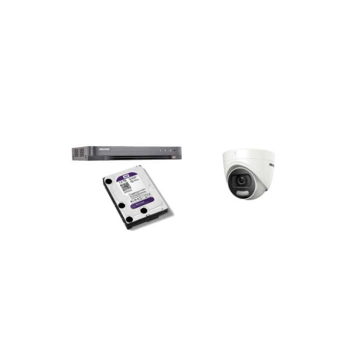 Sistem supraveghere Hikvision 2 camere PoC, Ultra Low-Light, 2 MP FullHD, IR 30m