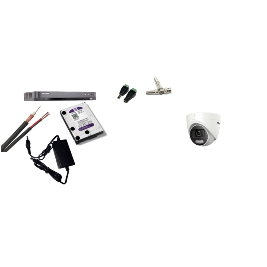 Kit supraveghere video Hikvision 5MP, cu 1 camera 5MP de interior si HDD 1 TB cu accesorii montaj MK459