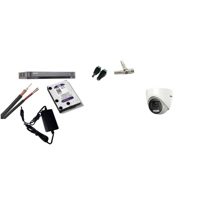 Kit supraveghere video Hikvision 5MP, cu 1 camera 5MP de exterior/interior si HDD 1 TB MK513