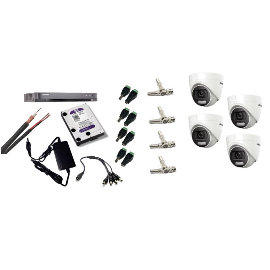 Kit supraveghere video Hikvision 5MP, cu 4 camere 5MP de interior si HDD 1 TB cu accesorii montaj MK462