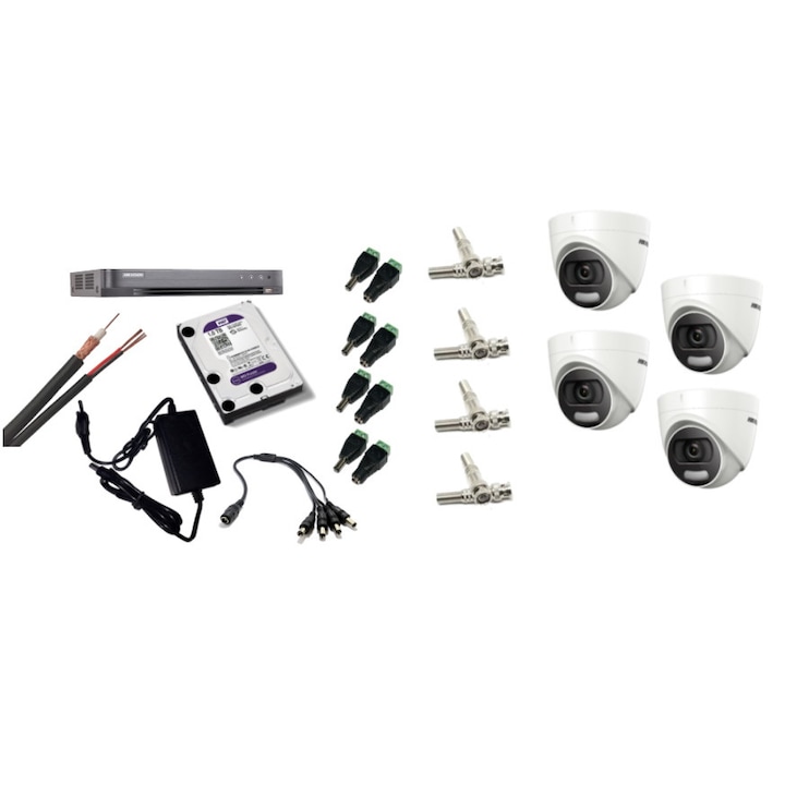 Kit Supraveghere HIKVISION, 4 camere Full HD, 40m IR, 1TB HDD, TurboHD