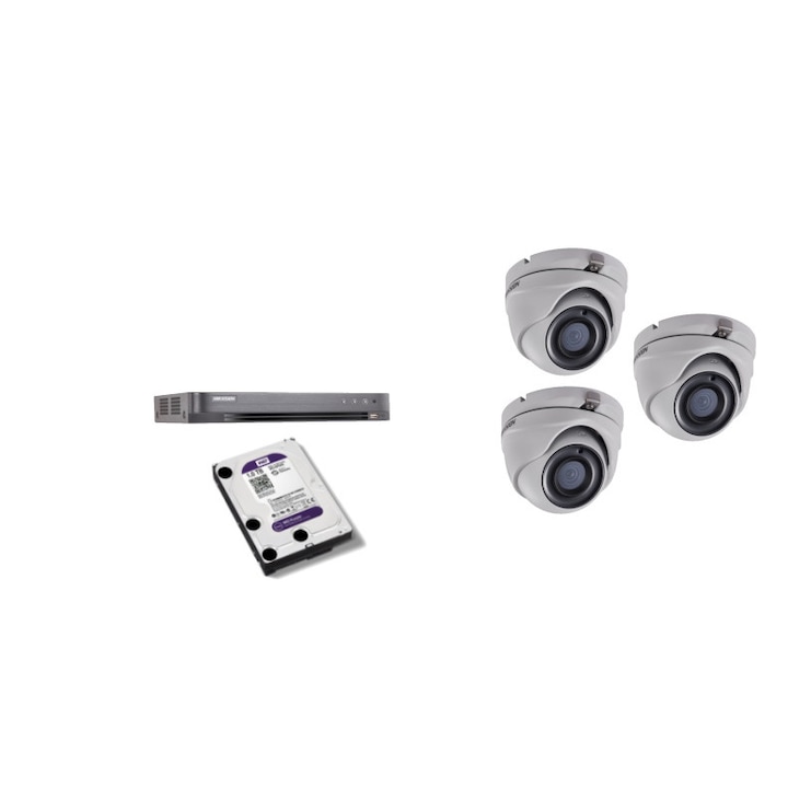 Sistem supraveghere profesional Hikvision Color Vu 4 camere 5MP IR20m, DVR 4 canale, full accesorii