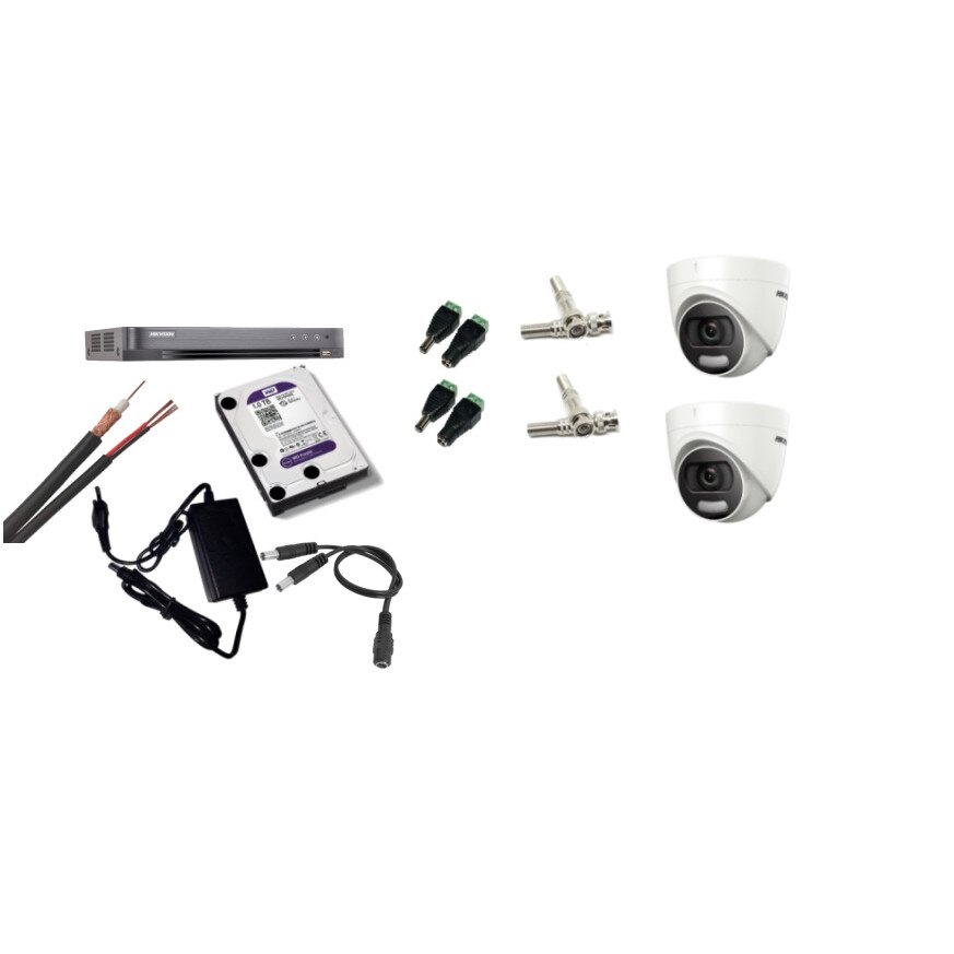 Kit supraveghere video Hikvision 5MP, cu 2 camere 5MP de interior si HDD 1 TB cu accesorii montaj MK460