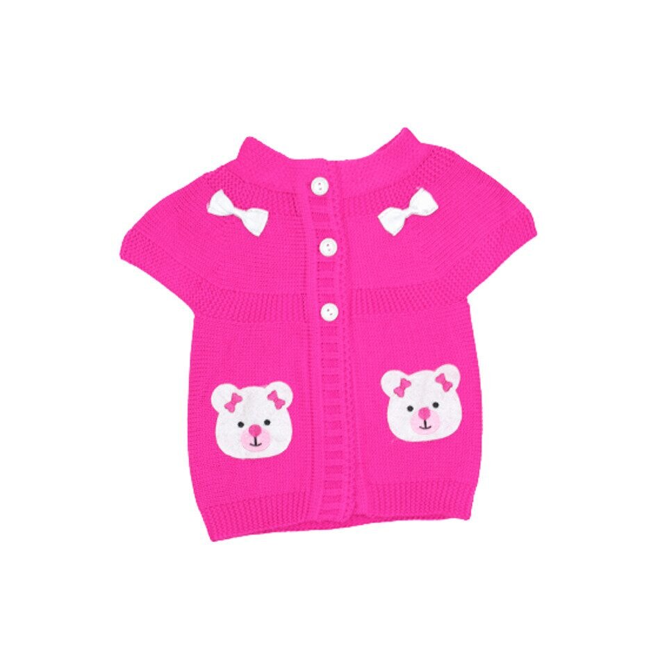 Vesta tricotata, roz inchis cu ursulet