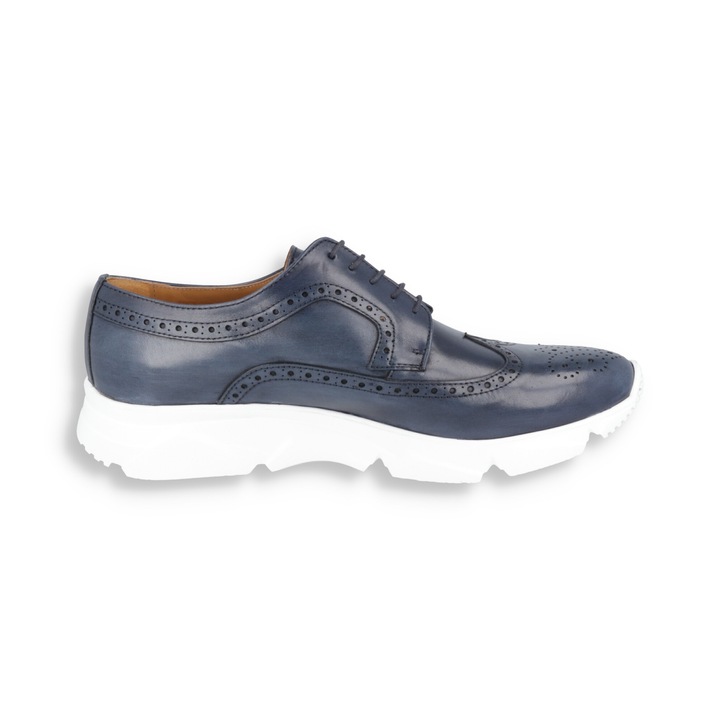 Pantofi barbati, ORTIZ & REED, Albastru/Alb, Piele naturala, 45 EU