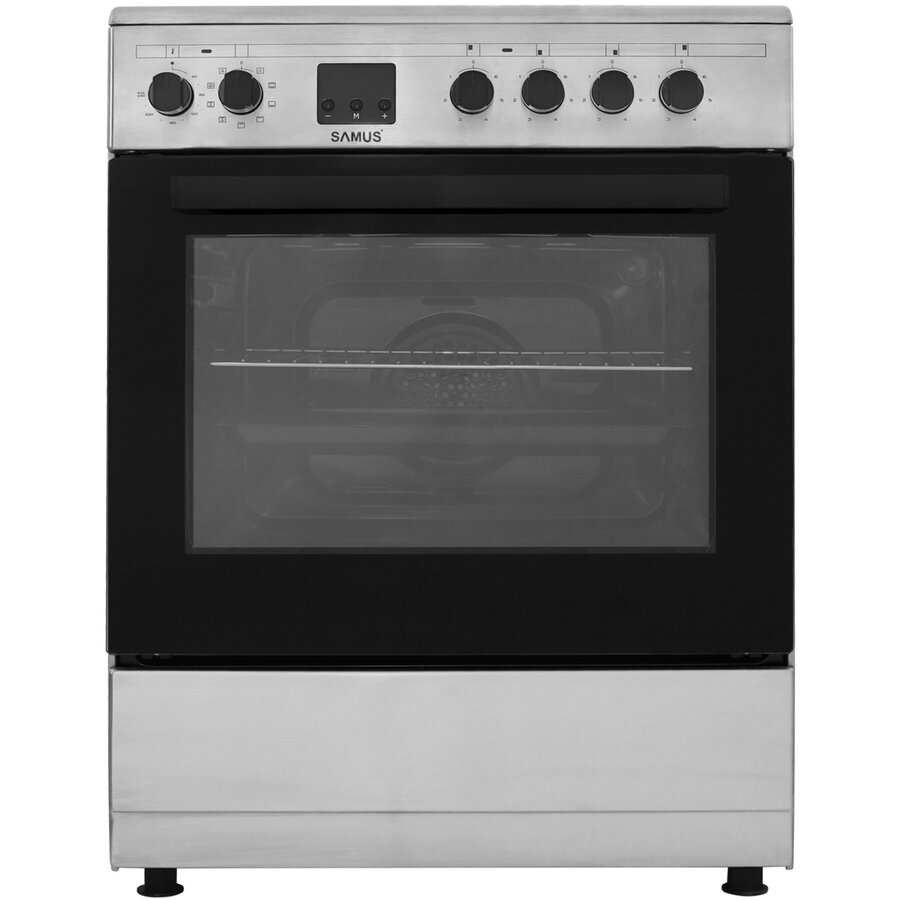 SM664VTE INOX, Plita vitroceramica, 4 zone de gatit, 10 functii cuptor, Grill, Convectie 3D, 56 L, Timer, 59.8x61 cm, Inox