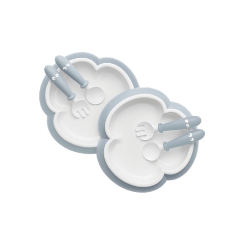 2 BabyBjorn Seturi Hranire pentru Bebe cu Farfurie, Lingurita si Furculita, Powder Blue