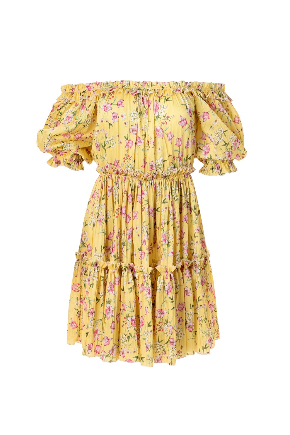 MIYU, Rochie mini cu decolteu pe umeri, Galben/Lila, L