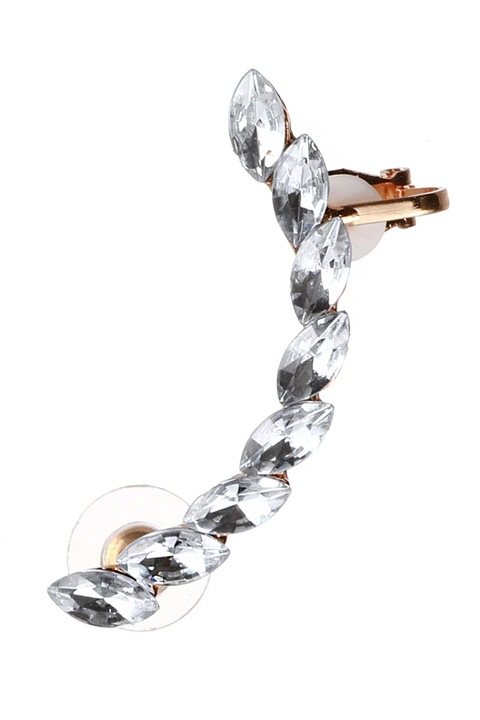 Cercel Ear cuff cu un rand de cristale cat-eye transparente, Auriu, Urechea stanga