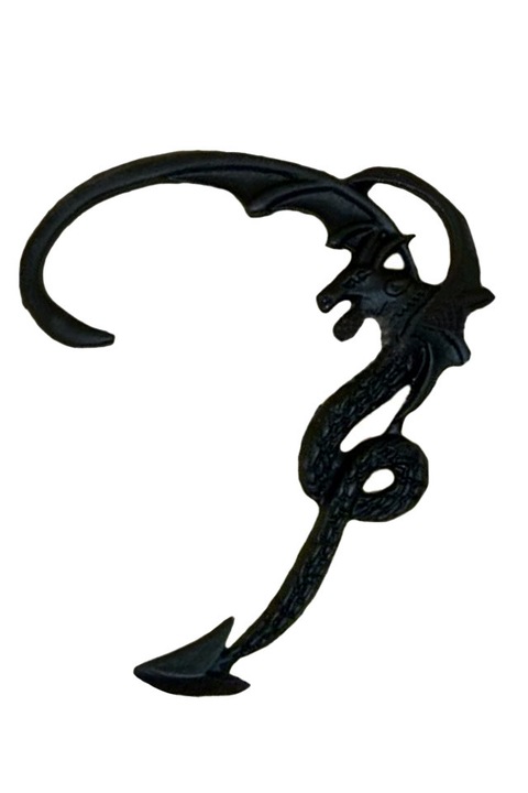 Cercel Tip ear cuff, model cu dragon cu aripi incovoiate pe toata urechea, prindere in ureche, Negru, Urechea stanga