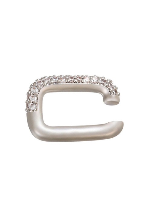 Cercel Ear cuff elegant, dreptunghi masiv, decorat cu cristale, Culoare argintiu - cristal alb