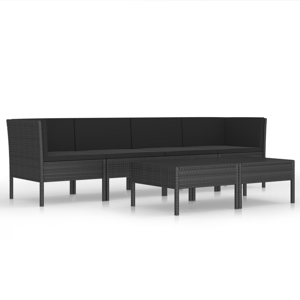 Set mobilier de gradina din 6 piese cu perne negre, vidaXL, Poliratan, 57 x 69 x 69 cm, Negru