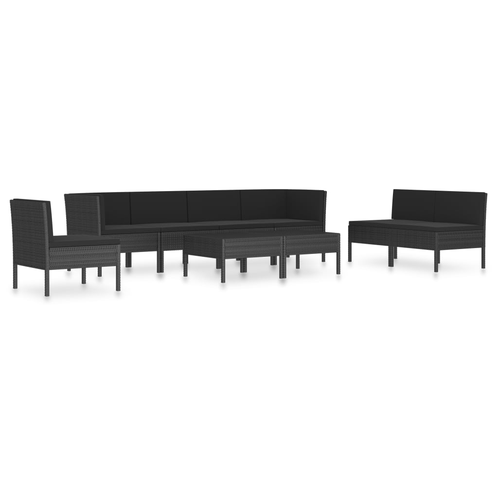 Set mobilier de gradina din 9 piese cu perne negre, vidaXL, Poliratan, 57 x 69 x 69 cm, Negru