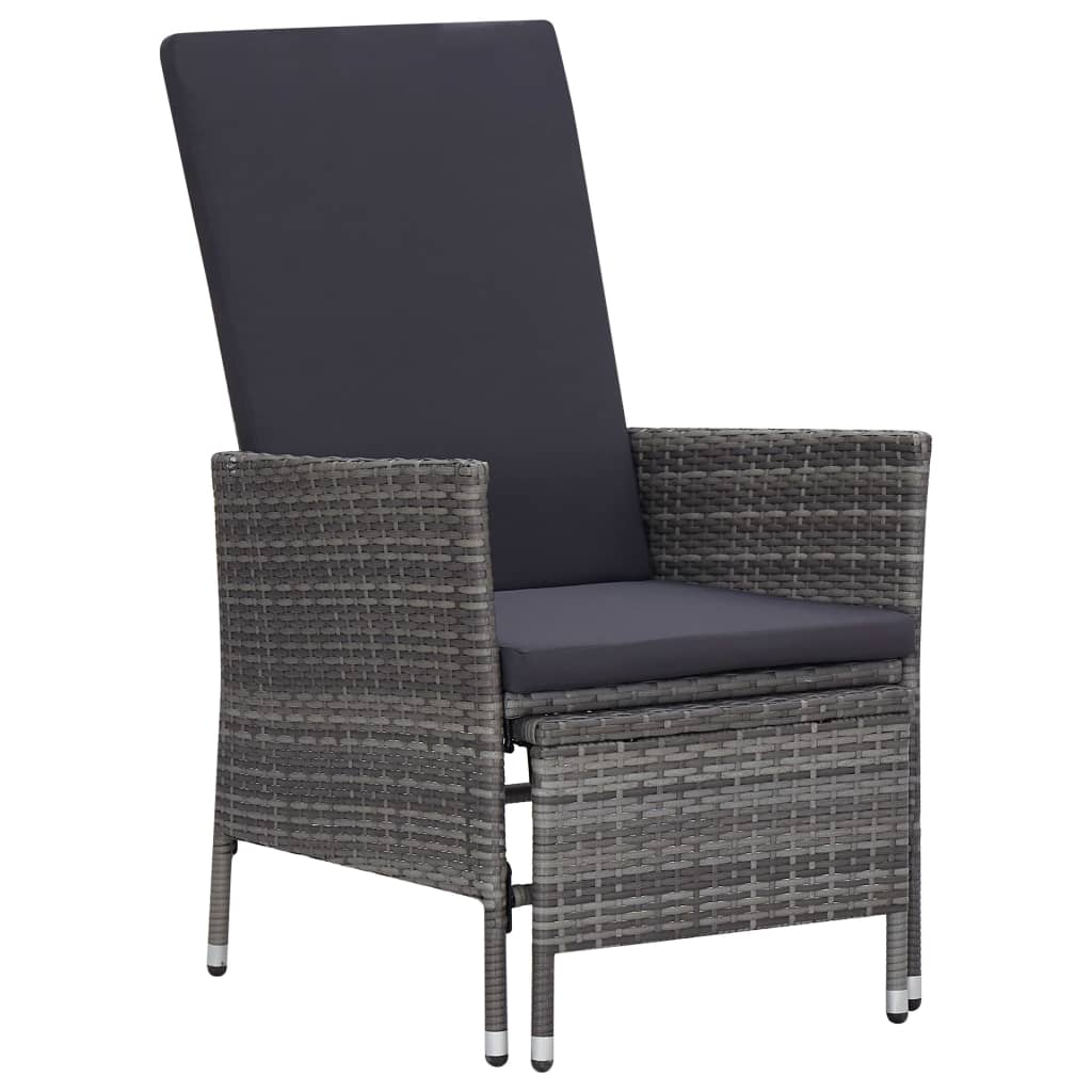 Scaun de gradina rabatabil cu perne, vidaXL, Poliratan, 62 x 131 x 106 cm, Antracit/Perne gri