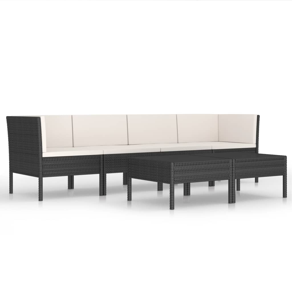 Set mobilier de gradina din 6 piese cu perne albe, vidaXL, Poliratan, 57 x 69 x 69 cm, Negru