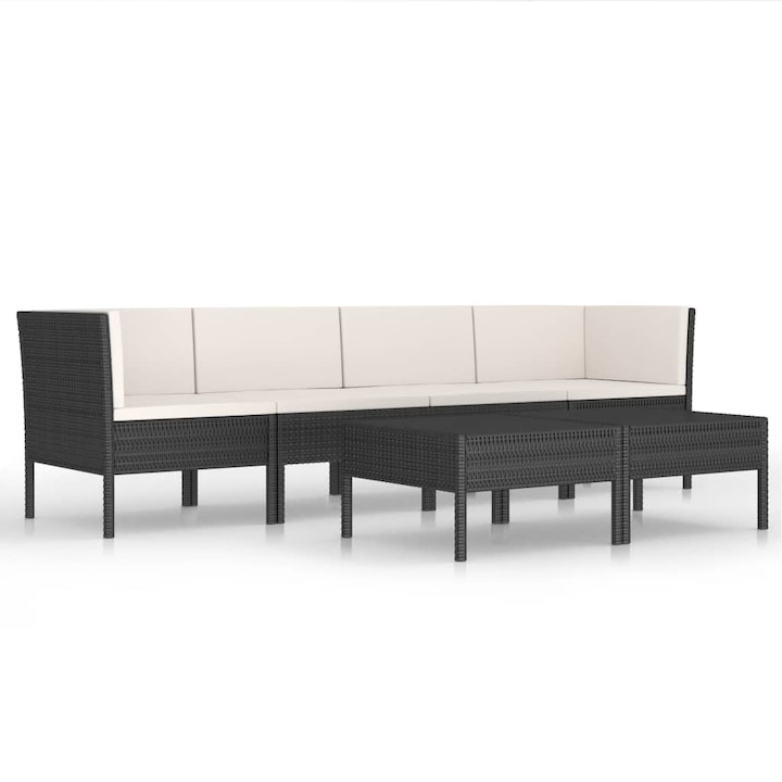 Комплект градински мебели с възглавници vidaXL, Полиратан, Черен, 57 x 69 x 69 см, 6 части