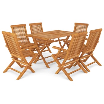 Set mobilier de gradina cu 7 piese, vidaXL, Lemn, 120 x 70 x 75 cm, Maro Set mobilier de gradina cu 7 piese, vidaXL, Lemn, 120 x 70 x 75 cm, Maro